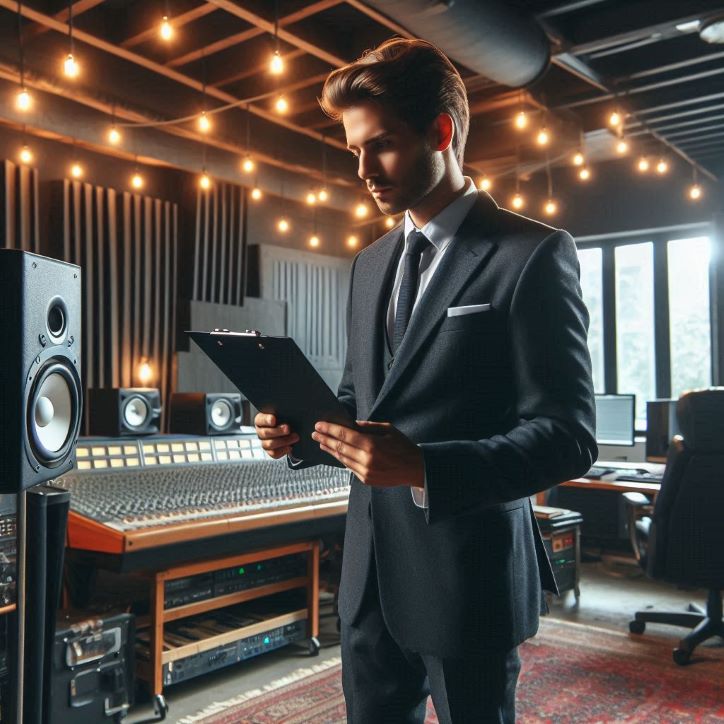 businessman assessing music studio